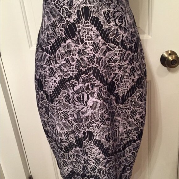 ALEXIA ADMOR DRESS STRETCH SHEATH BLACK WHITE LACE PRINT SIZE XS - Picture 3 of 8